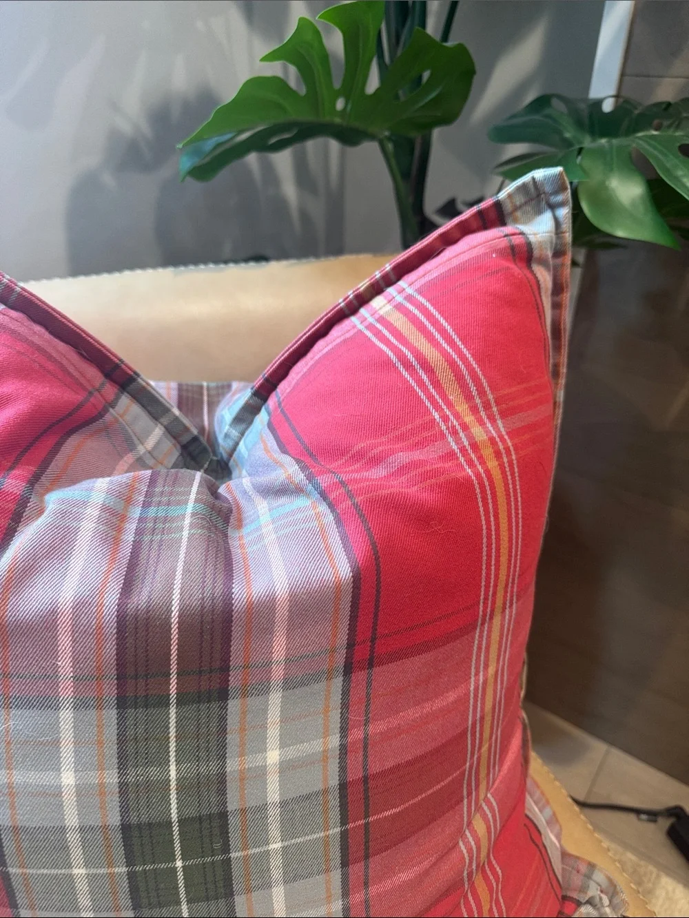 Pottery Barn Red Plaid Decorative Throw Pillow